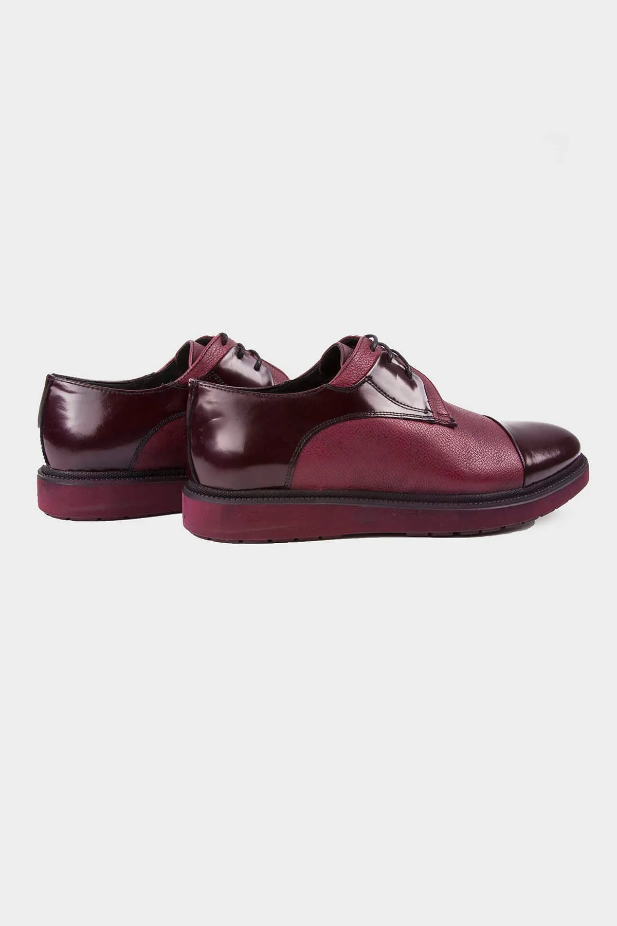 Casual 100% Genuine Leather Burgundy Lace-Up Shoes