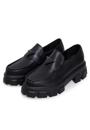 Chunky Leather Platform Loafers - Black