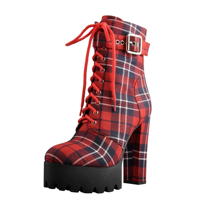 Chunky Red Plaid Boots