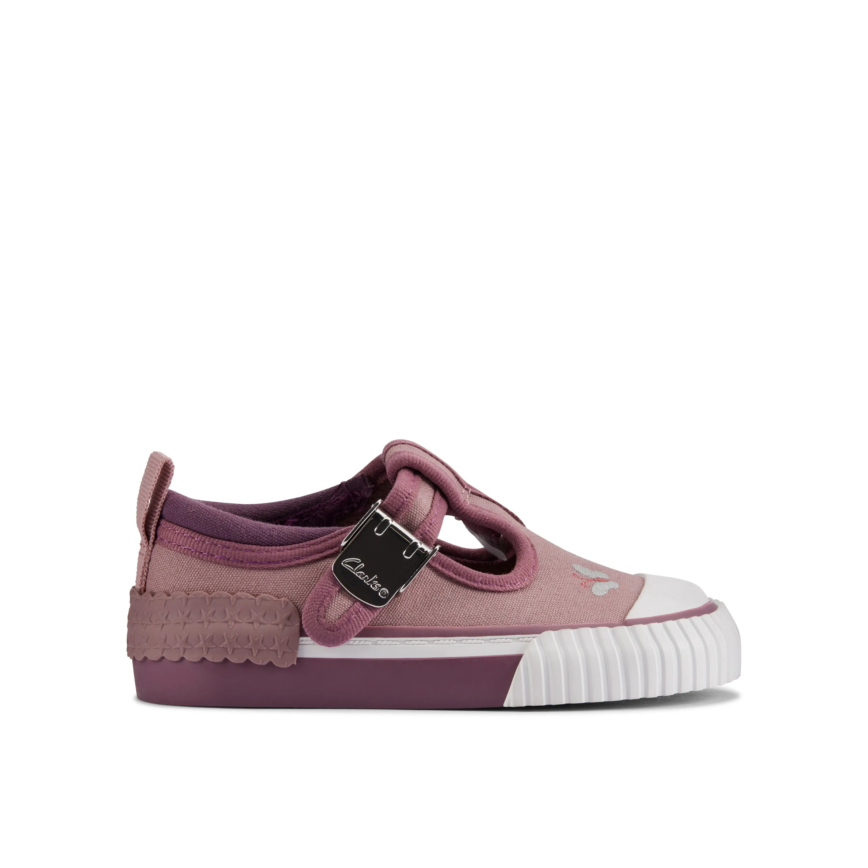 Clarks Foxing Pet T Girls Dusty Pink Kitten T-Bar Canvas Shoe