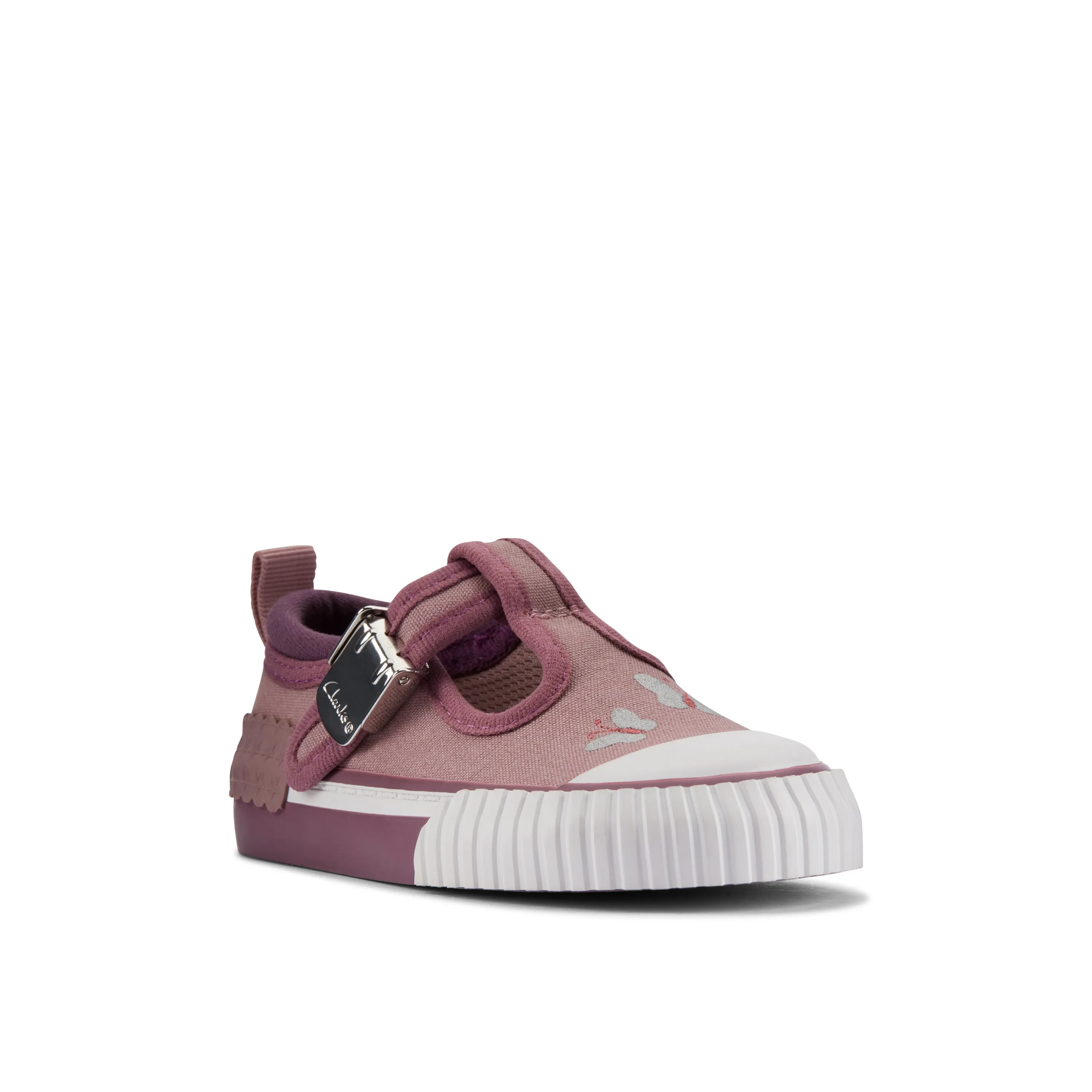 Clarks Foxing Pet T Girls Dusty Pink Kitten T-Bar Canvas Shoe