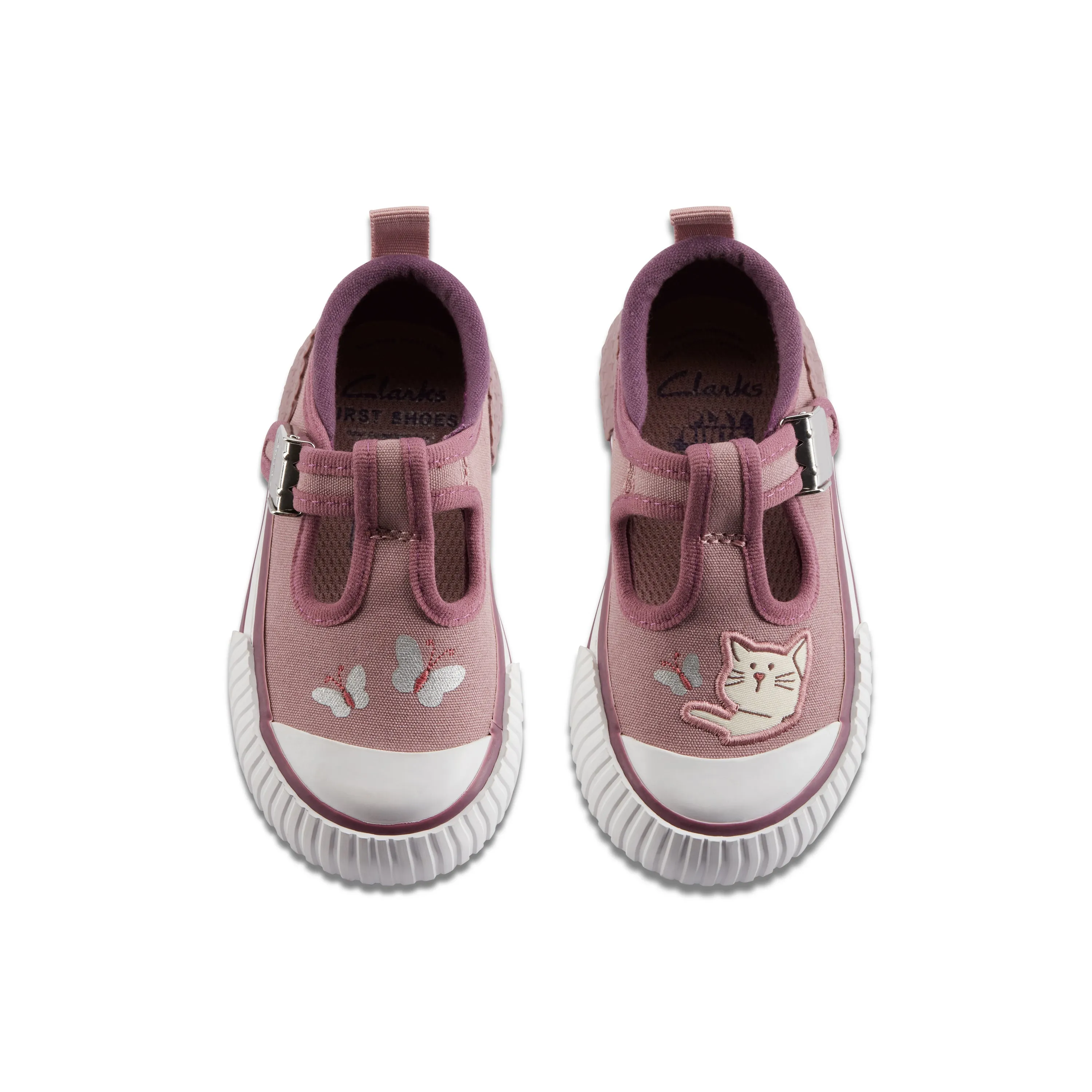 Clarks Foxing Pet T Girls Dusty Pink Kitten T-Bar Canvas Shoe