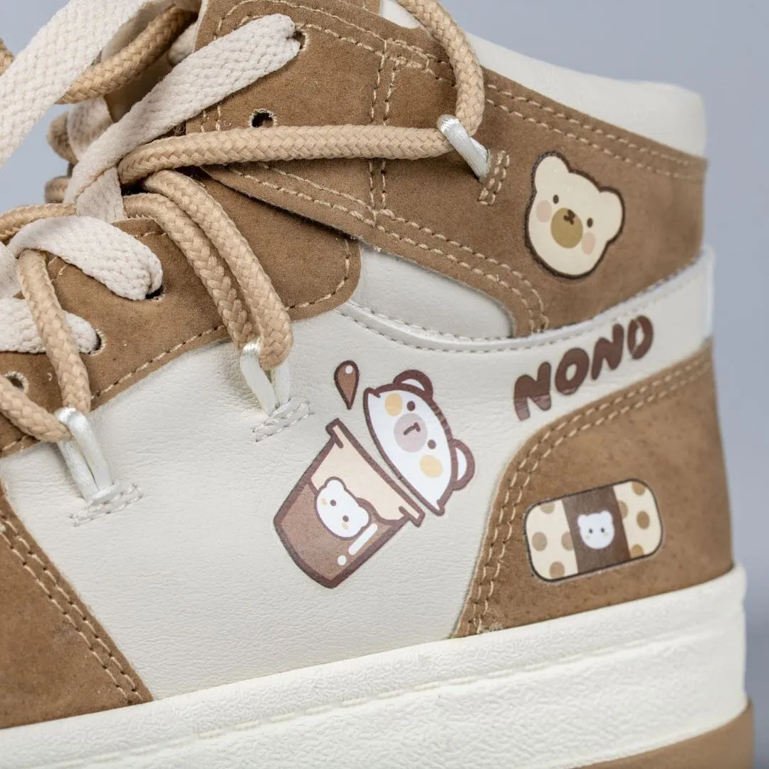 *CLEARANCE* Boba Milk Tea Bear High Top Canvas Shoes - Women's