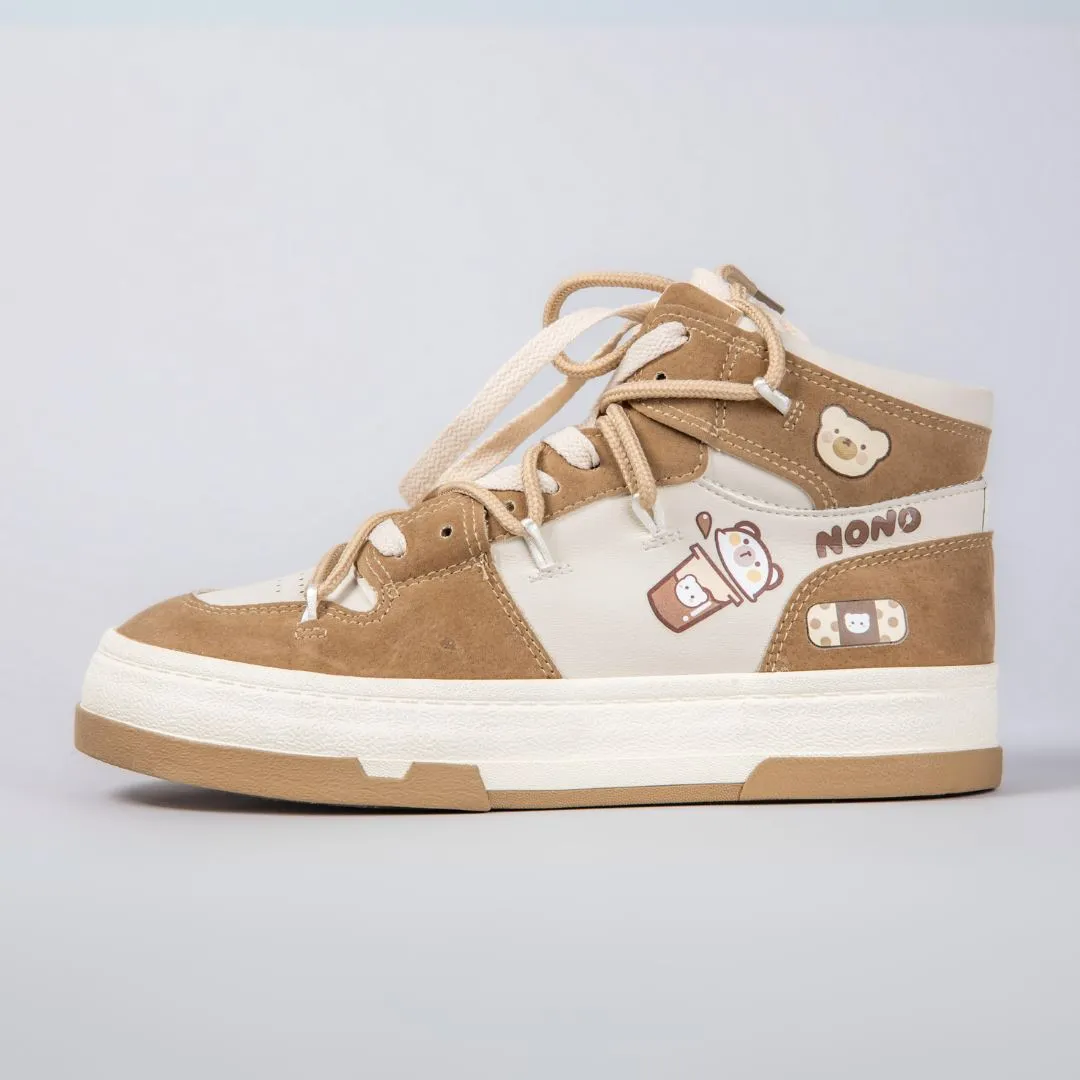 *CLEARANCE* Boba Milk Tea Bear High Top Canvas Shoes - Women's