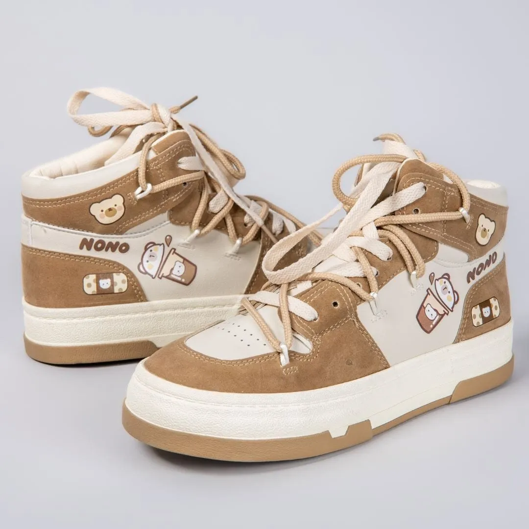 *CLEARANCE* Boba Milk Tea Bear High Top Canvas Shoes - Women's