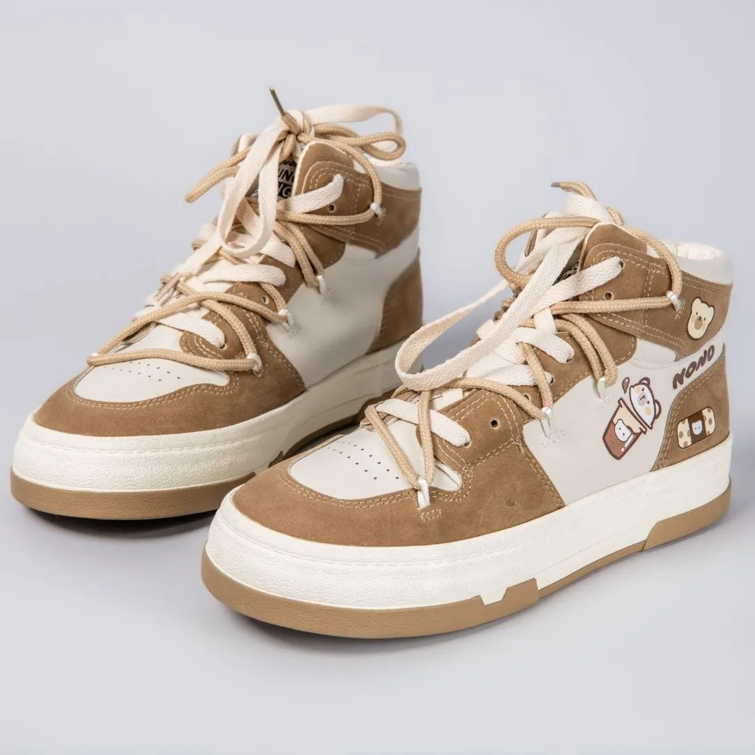 *CLEARANCE* Boba Milk Tea Bear High Top Canvas Shoes - Women's