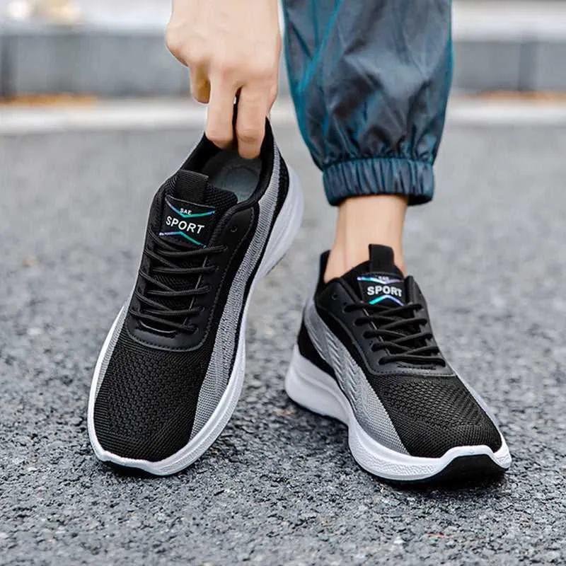 Color-blocked Mesh Sneakers Men Breathable Comfortable Casual Fashion Lace Up Wear-resistant Walking Running Sports Shoes