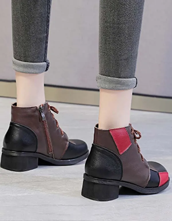 Color Stitching Round Head Retro Winter Boots