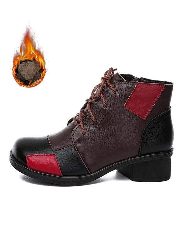 Color Stitching Round Head Retro Winter Boots