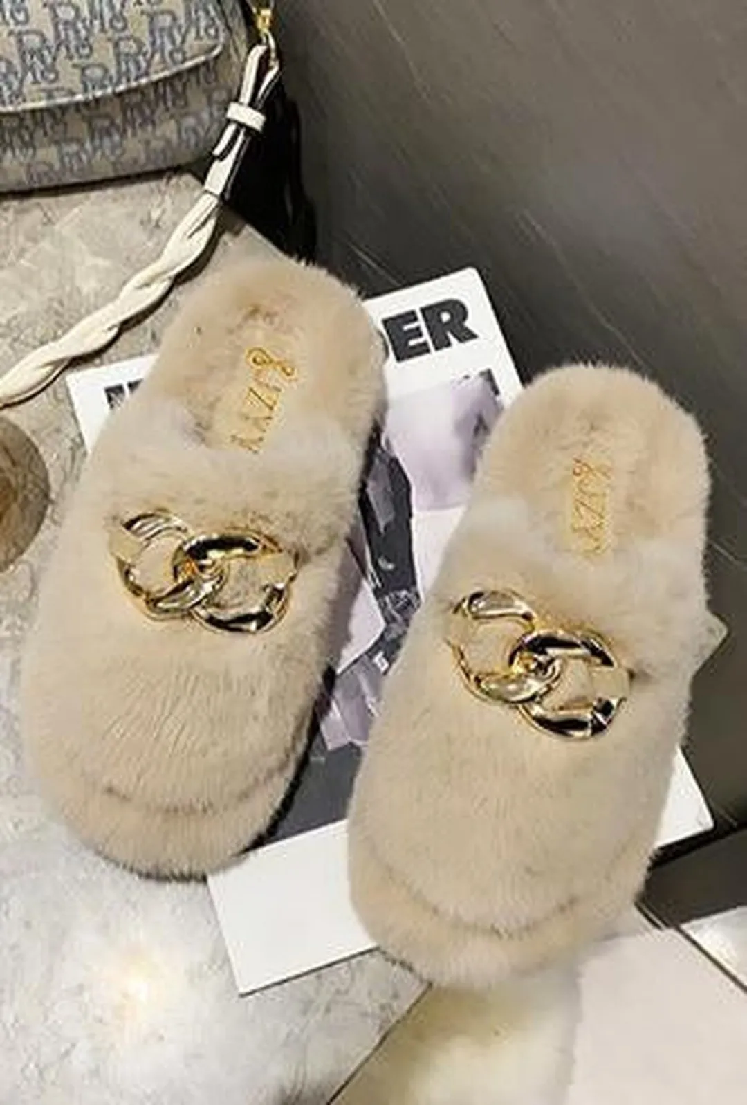 CONNIE - FUR WEDGE SLIPPER