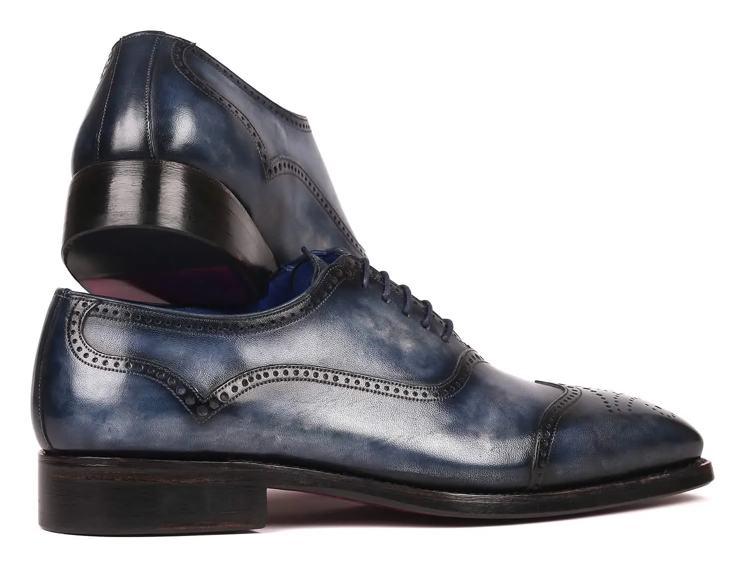 Custom Navy Hand-Painted Goodyear Welted Oxford Shoes for Men by Paul Parkman