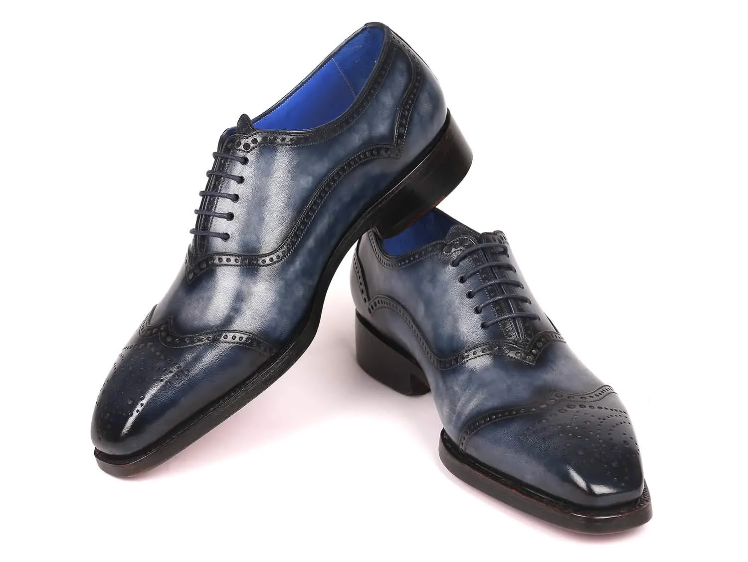 Custom Navy Hand-Painted Goodyear Welted Oxford Shoes for Men by Paul Parkman