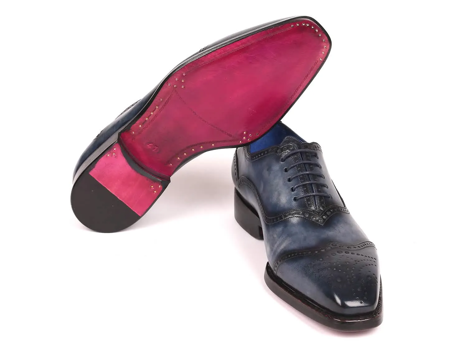 Custom Navy Hand-Painted Goodyear Welted Oxford Shoes for Men by Paul Parkman