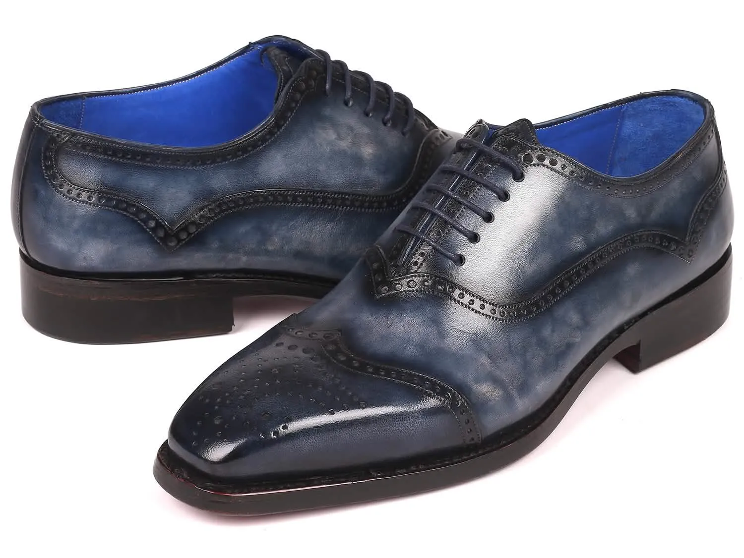 Custom Navy Hand-Painted Goodyear Welted Oxford Shoes for Men by Paul Parkman