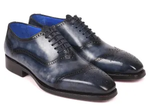 Custom Navy Hand-Painted Goodyear Welted Oxford Shoes for Men by Paul Parkman