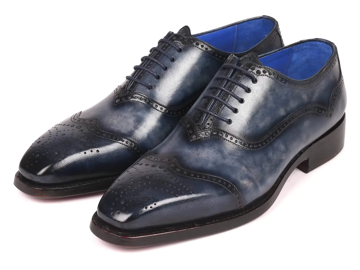 Custom Navy Hand-Painted Goodyear Welted Oxford Shoes for Men by Paul Parkman