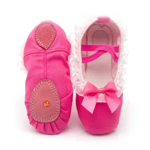 Cute Kid Girls Children Ballet Dance Shoes Women Adults Lace Kawaii Bow-knot Canvas Soft Sole Shoes Ballet Dancing Slippers