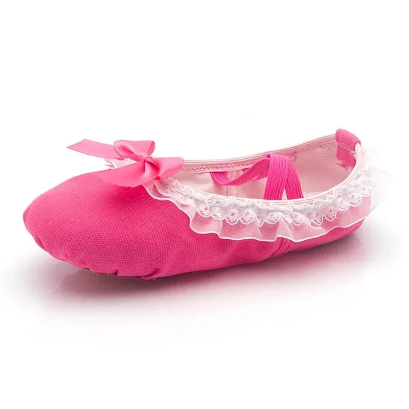 Cute Kid Girls Children Ballet Dance Shoes Women Adults Lace Kawaii Bow-knot Canvas Soft Sole Shoes Ballet Dancing Slippers