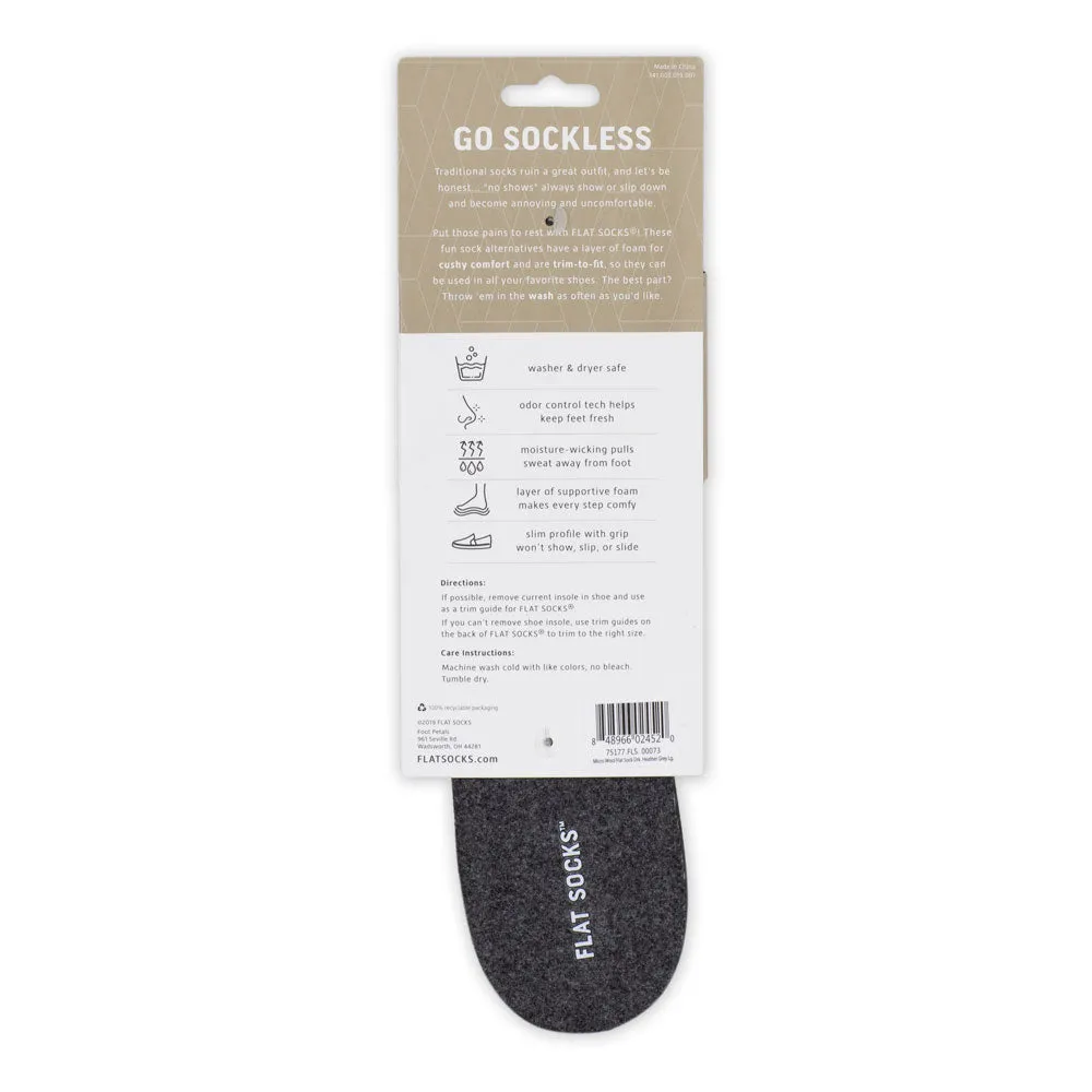 Dark Heather Grey FLAT SOCKS | Washable No Show Sock Insert Cushion