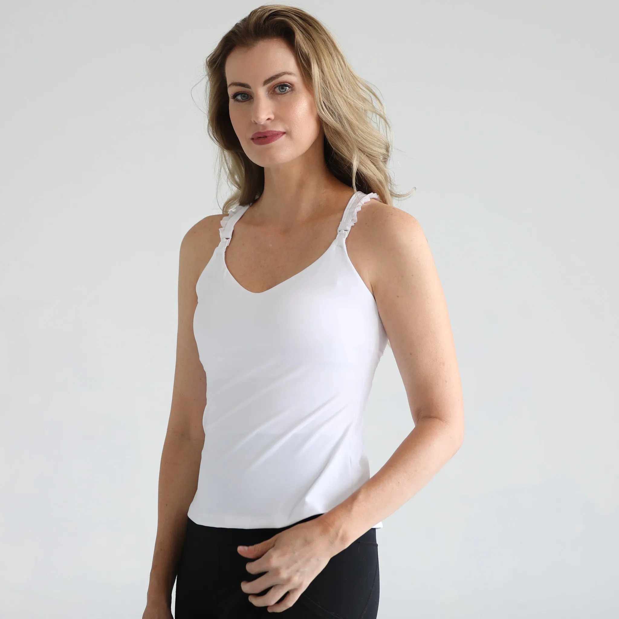 Delphine - Ruffle Nursing Sports Tank Bra (Blanc)