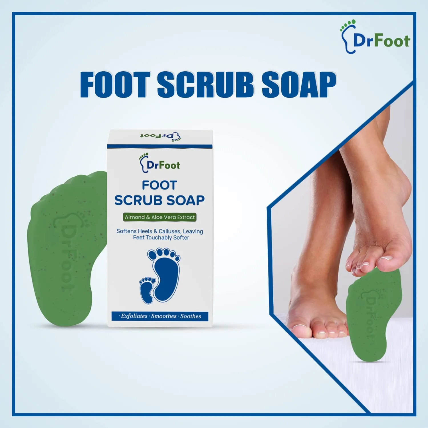 Dr Foot Foot Scrub Soap Repair Dry Cracked Heels, Dead Skin & Calluses Remover with Almond & Pure Aloe Vera Extracts – 100gm - Pack of 2 - (Pack of 5)