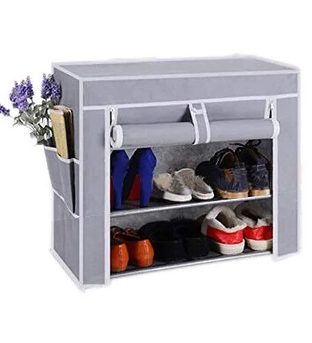 Ebee Shoe Rack with 3 Shelves (Grey, Metal)