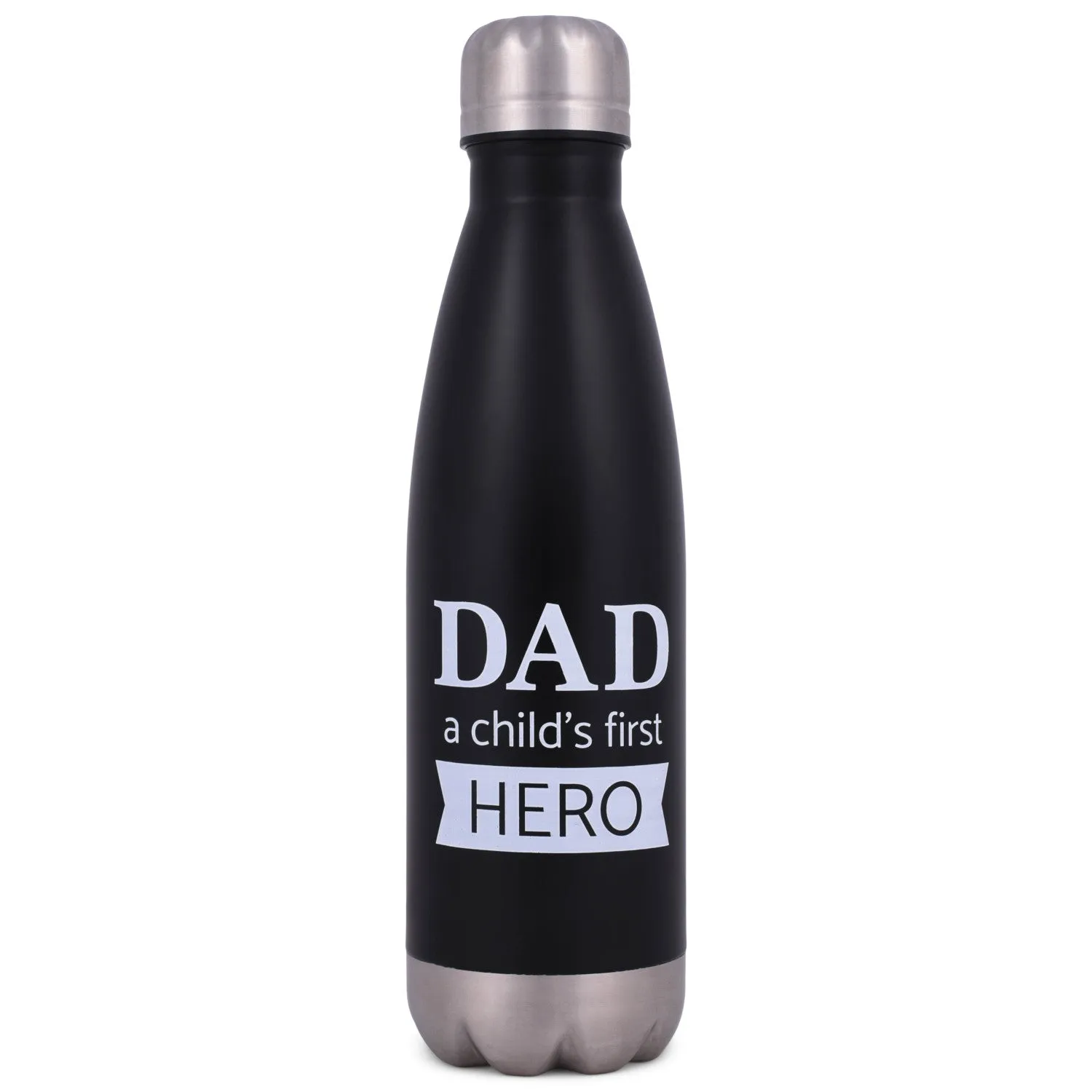 Elanze Designs Dad Child's First Hero Black 17 ounce Stainless Steel Sports Water Bottle