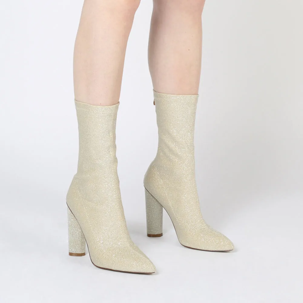 Emily Sock Fit Knitted Boot in Gold Shimmer