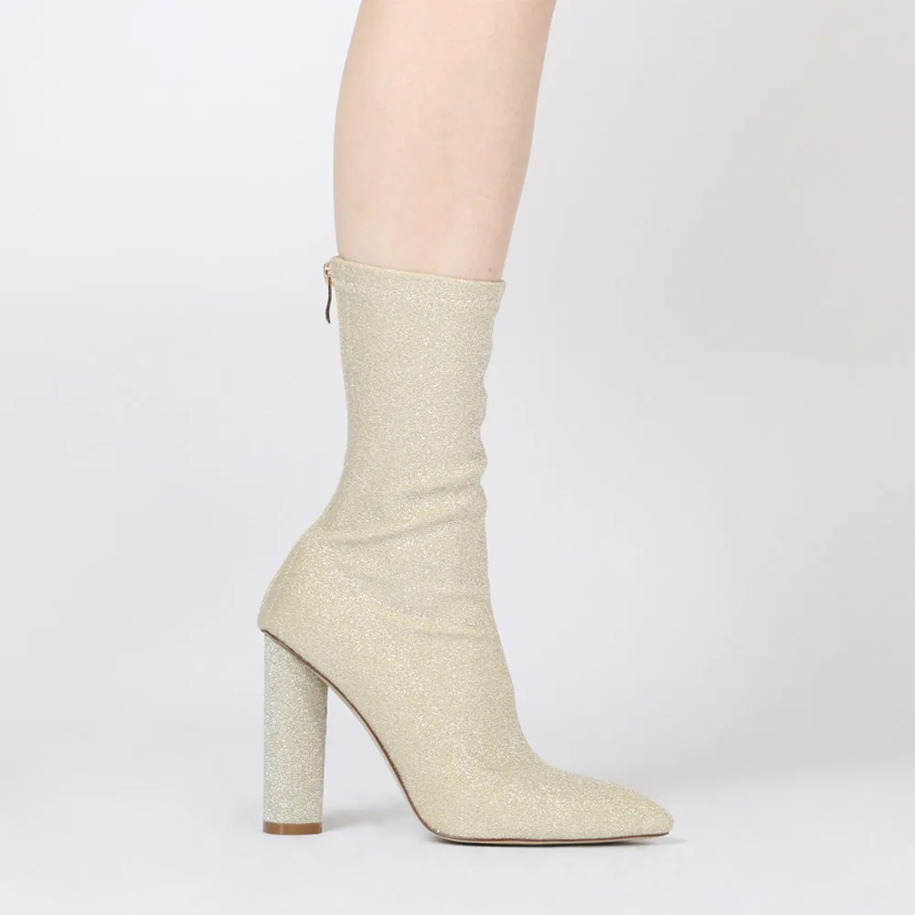 Emily Sock Fit Knitted Boot in Gold Shimmer