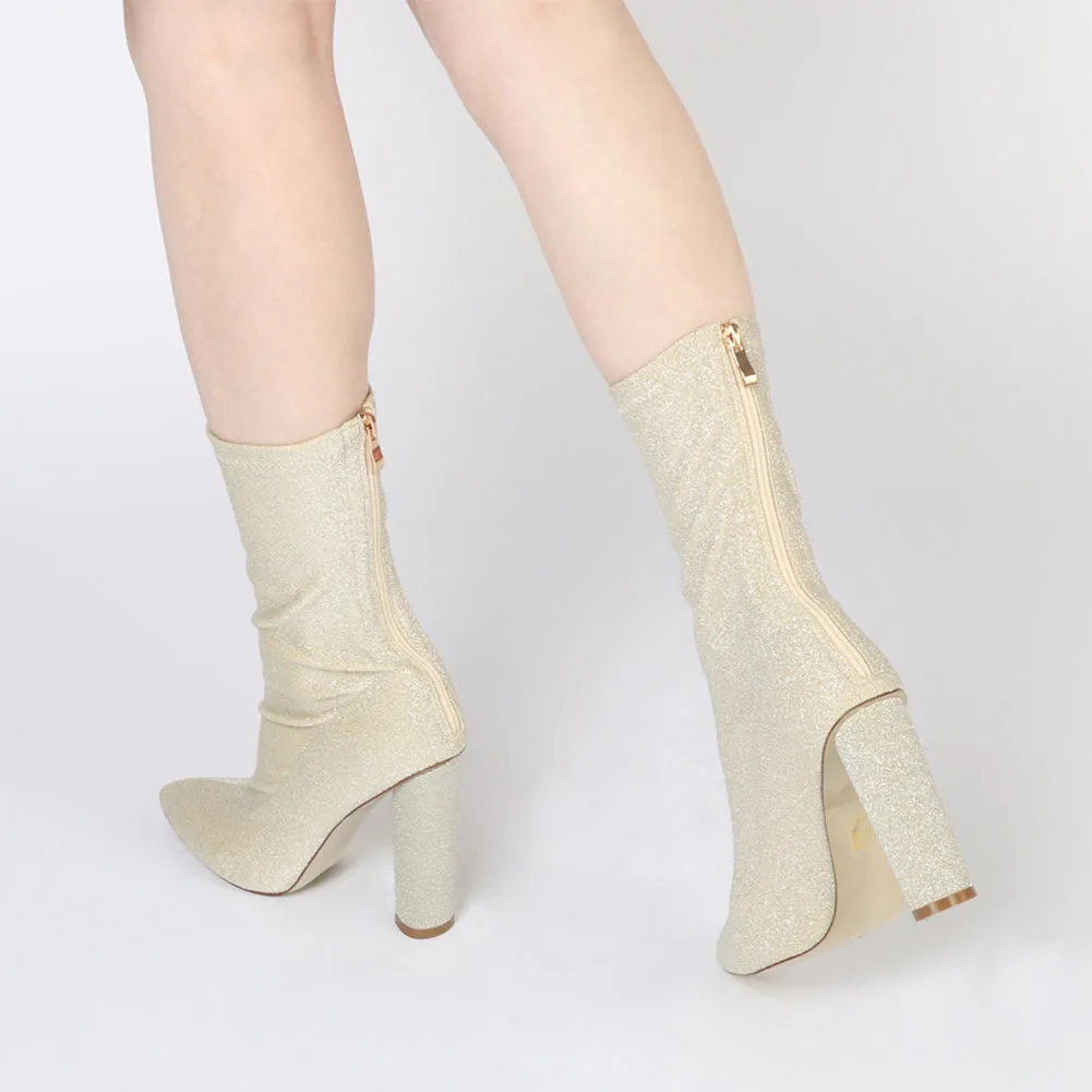 Emily Sock Fit Knitted Boot in Gold Shimmer