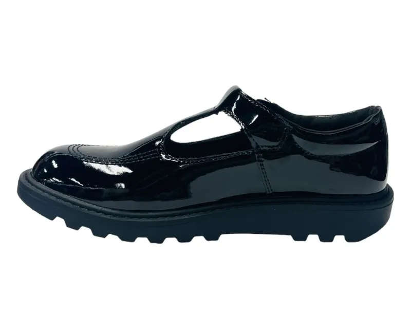 Faux Patent Leather Buckle T-Bar Flat Shoes