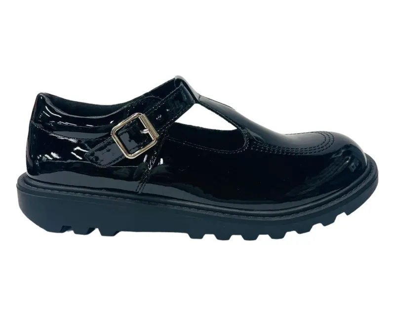 Faux Patent Leather Buckle T-Bar Flat Shoes