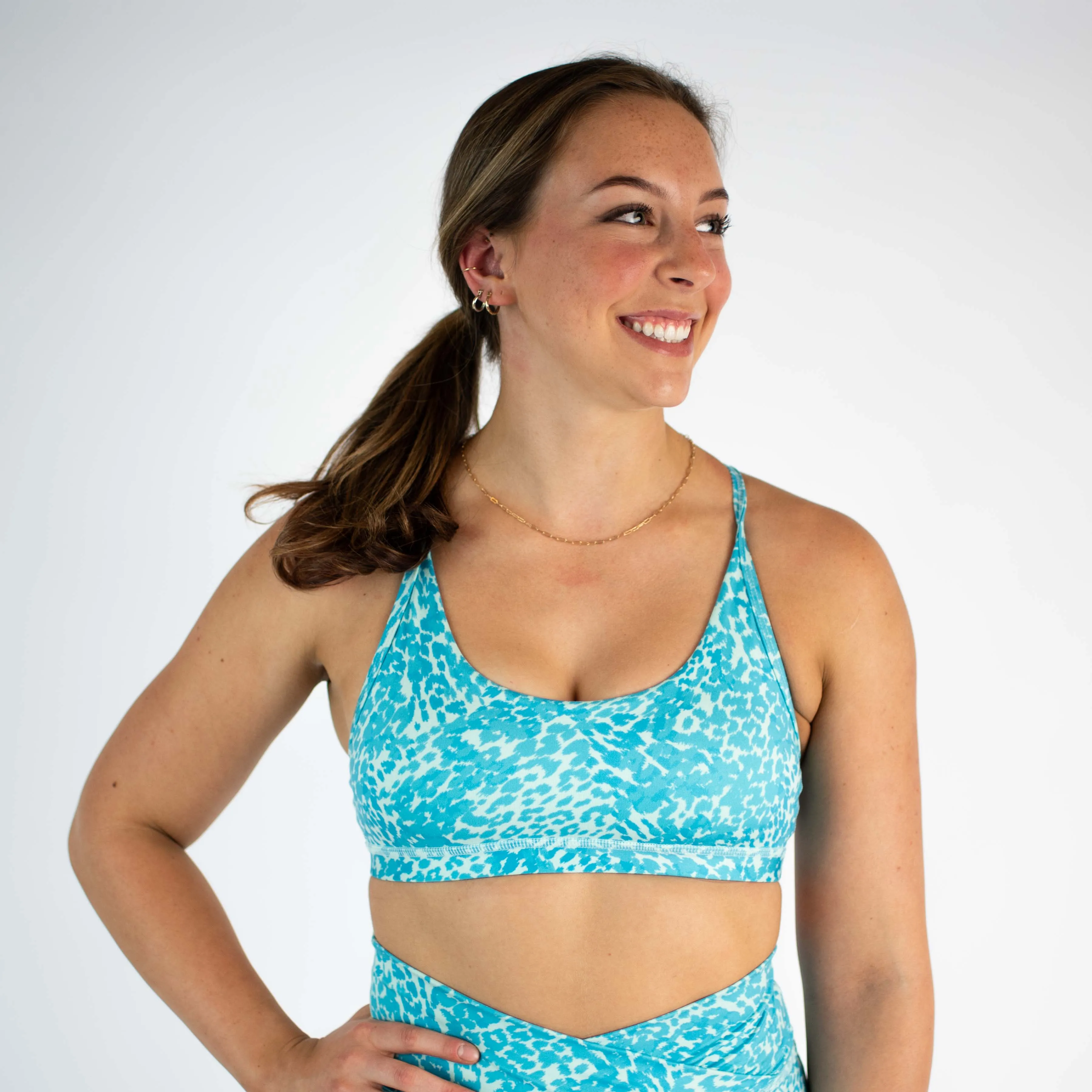 FLEO Cami Sports Bra - Heather Aqua Leopard