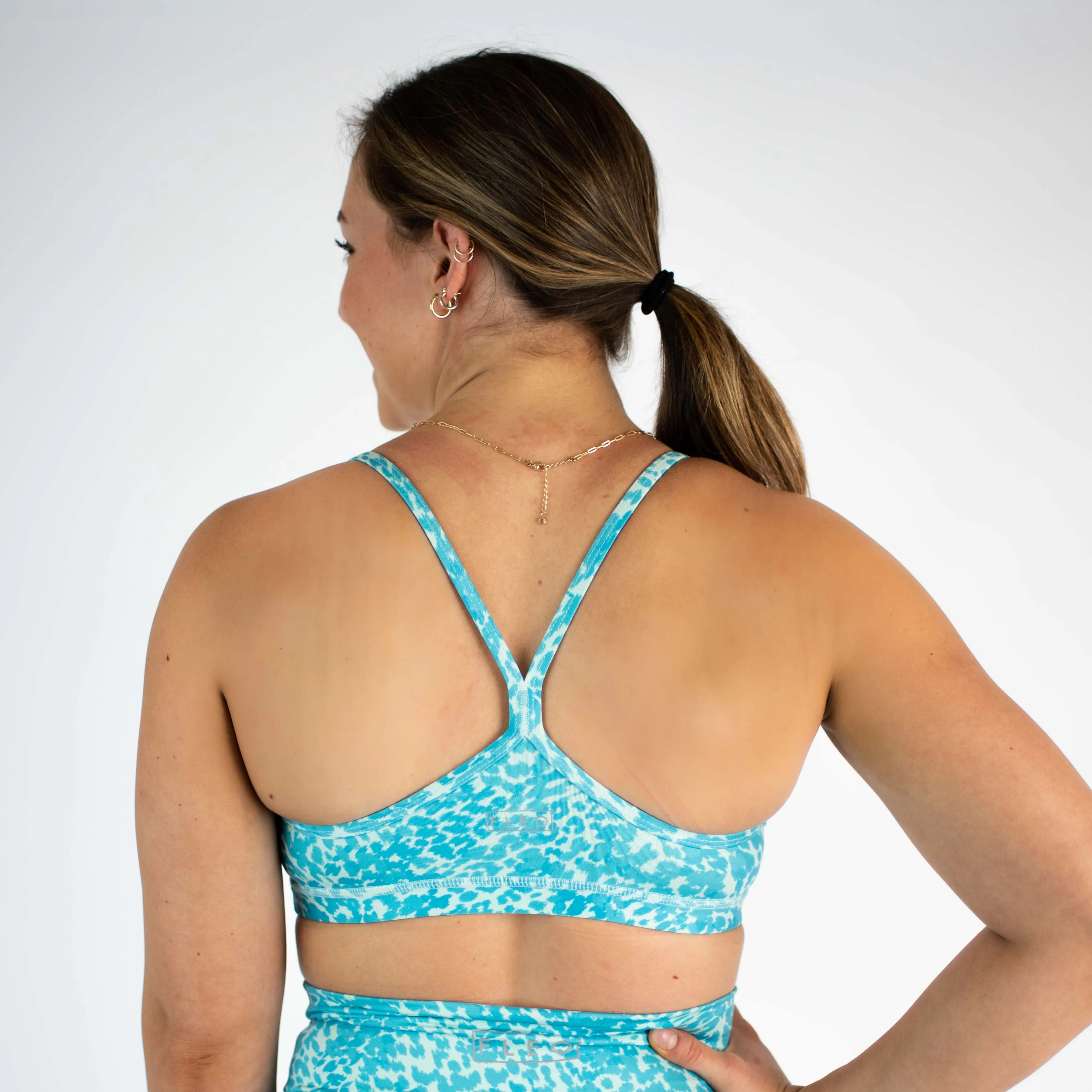 FLEO Cami Sports Bra - Heather Aqua Leopard