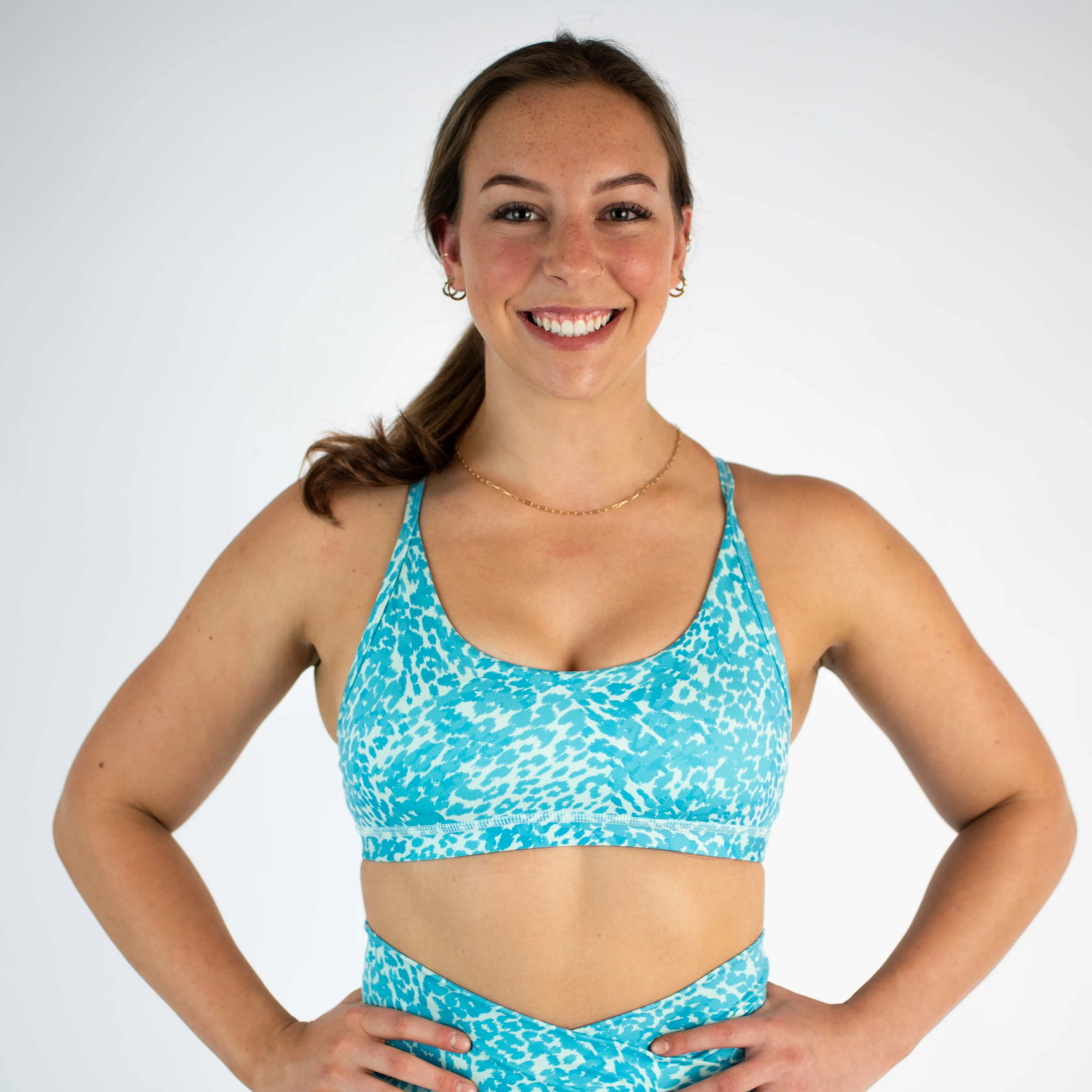 FLEO Cami Sports Bra - Heather Aqua Leopard