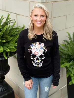 Floral Skull Long Sleeved Graphic Tee