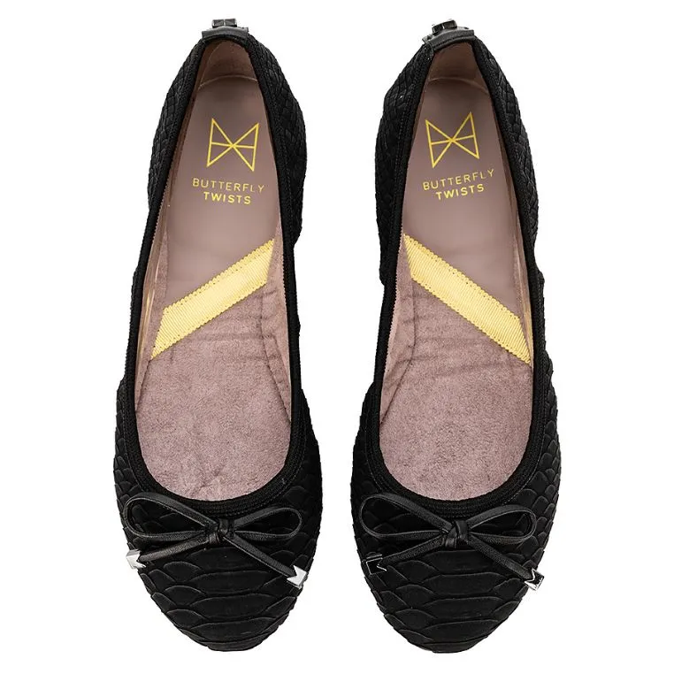 FRANKIE Ballet Flat Shoes - Black Python