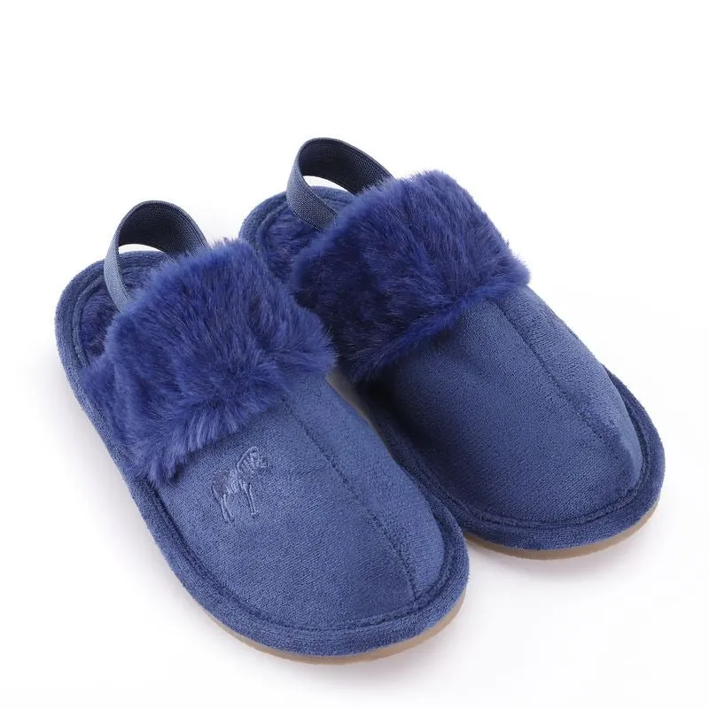 French Blue Plush Hard Sole with Elastic Slipper