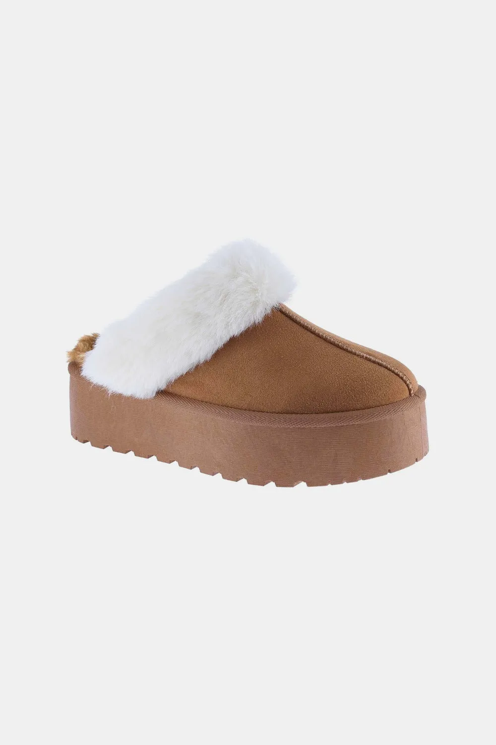 Frosted Bliss Platform Fuzzy Slippers-brown