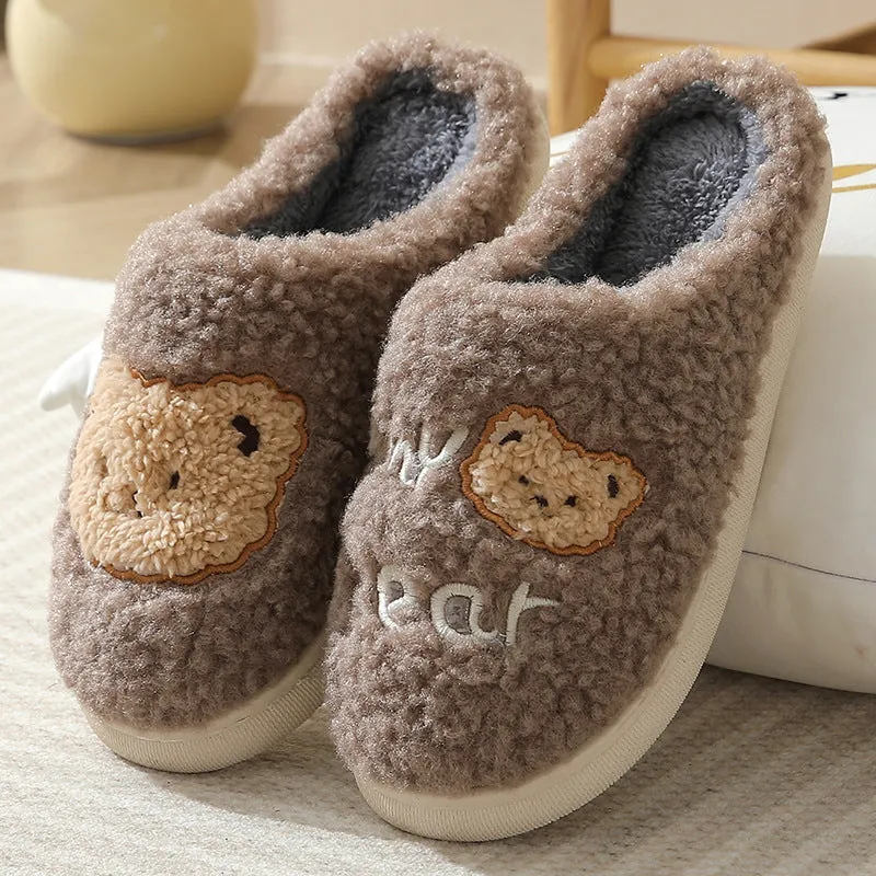 Fuzzy Plush Bear Slippers