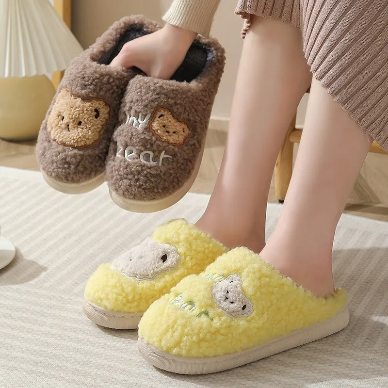 Fuzzy Plush Bear Slippers