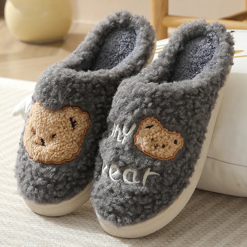 Fuzzy Plush Bear Slippers