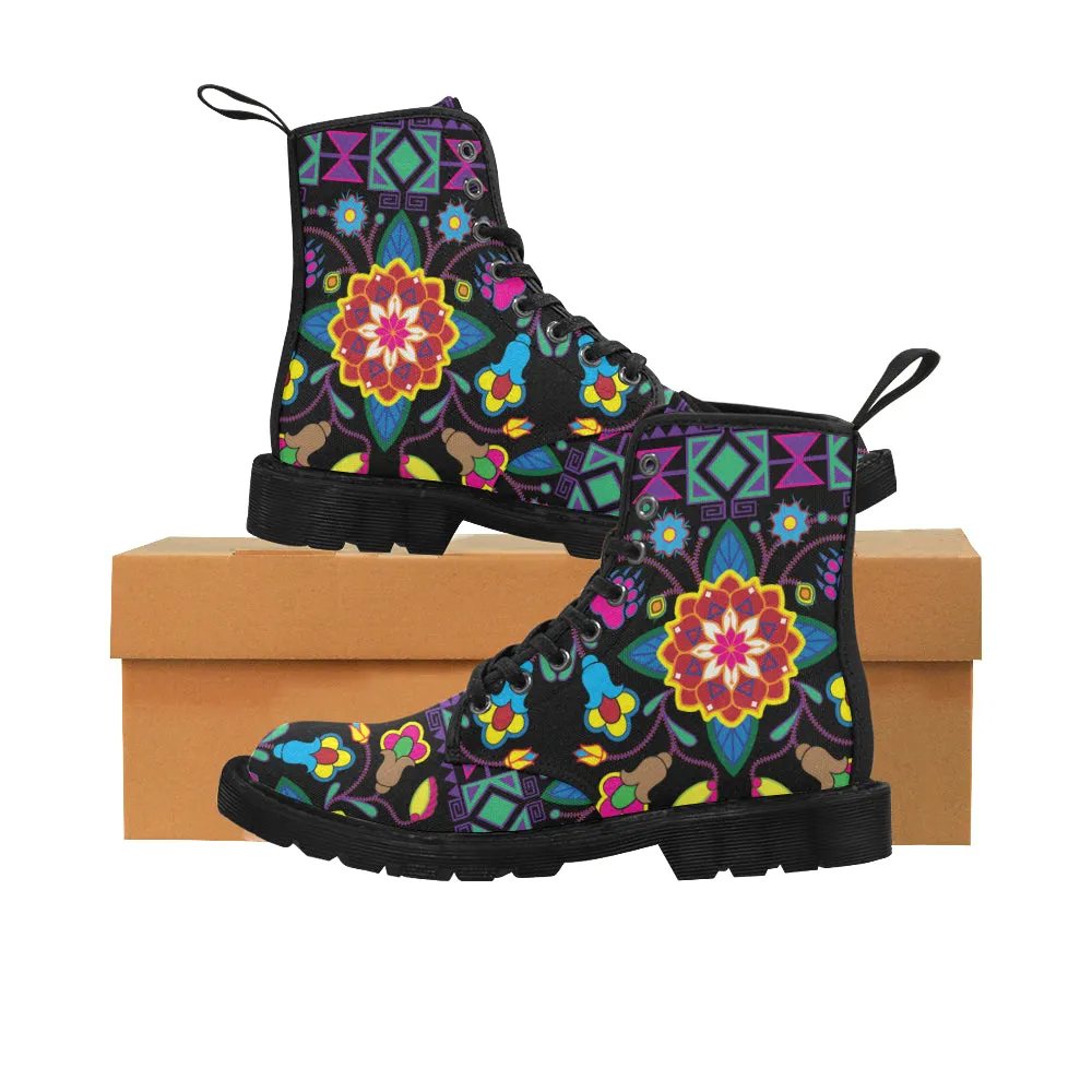 Geometric Floral Winter-Black Boots for Women (Black)