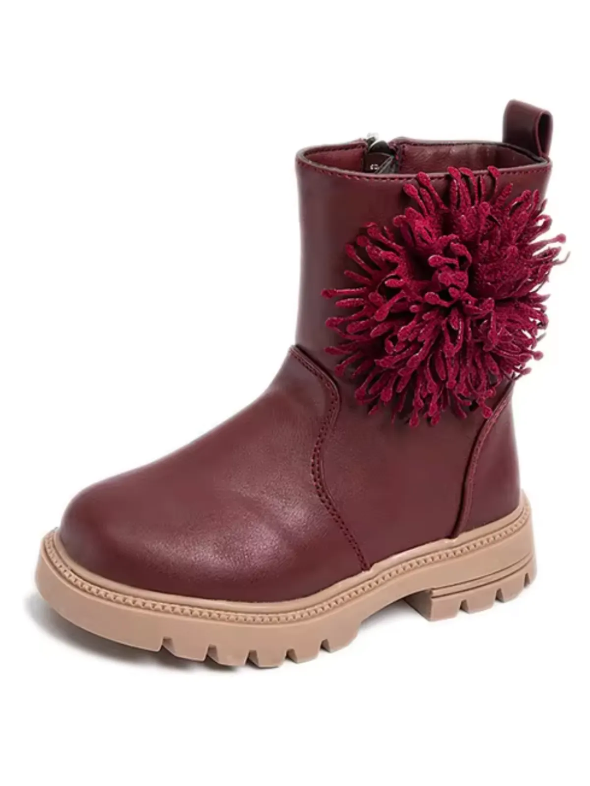 Girls Cute Non-slip Boots with Flower and Side Zipper By Liv and Mia