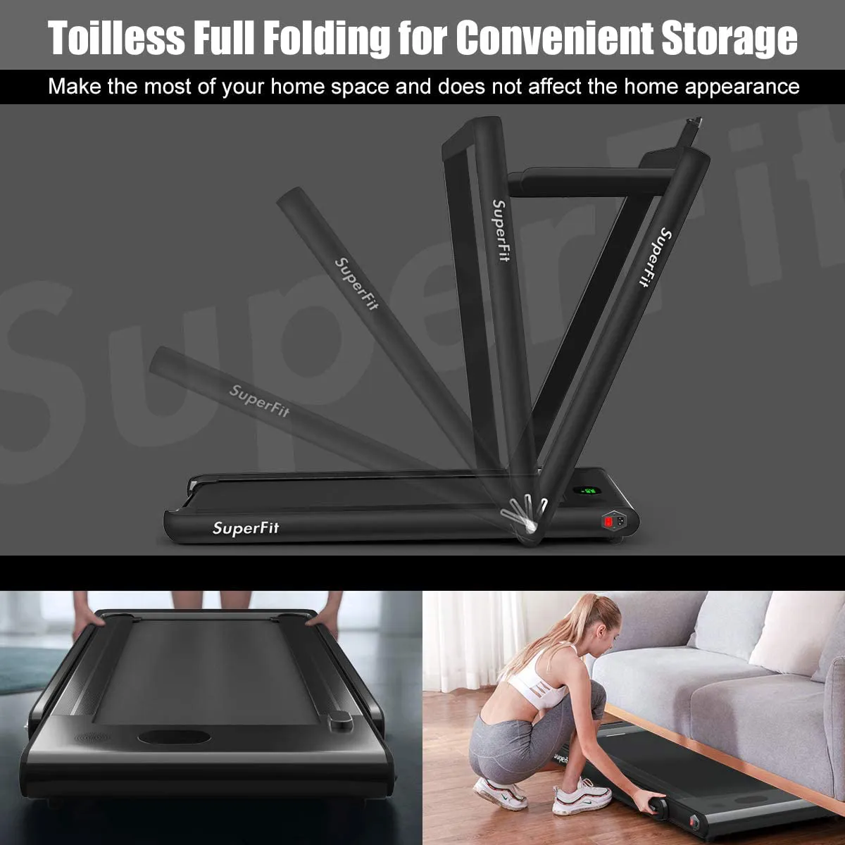 Goplus 2 in 1 Folding Treadmill, 2.25HP Under Desk Electric Treadmill, Installation-Free with Bluetooth Speaker, Remote Control and LED Display, Walking Jogging for Home Office Use