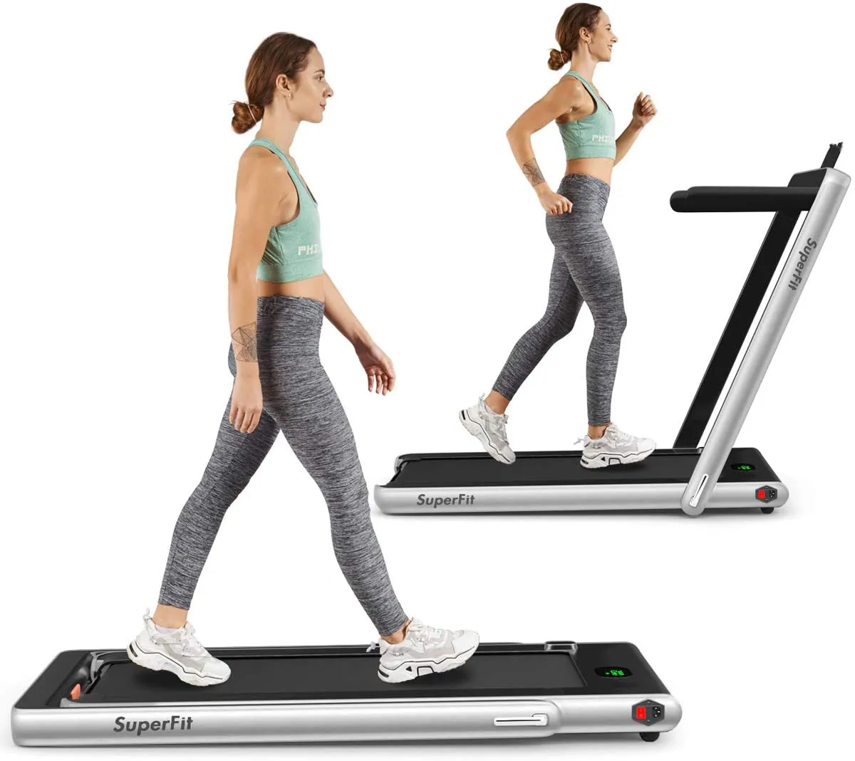 Goplus 2 in 1 Folding Treadmill, 2.25HP Under Desk Electric Treadmill, Installation-Free with Bluetooth Speaker, Remote Control and LED Display, Walking Jogging for Home Office Use