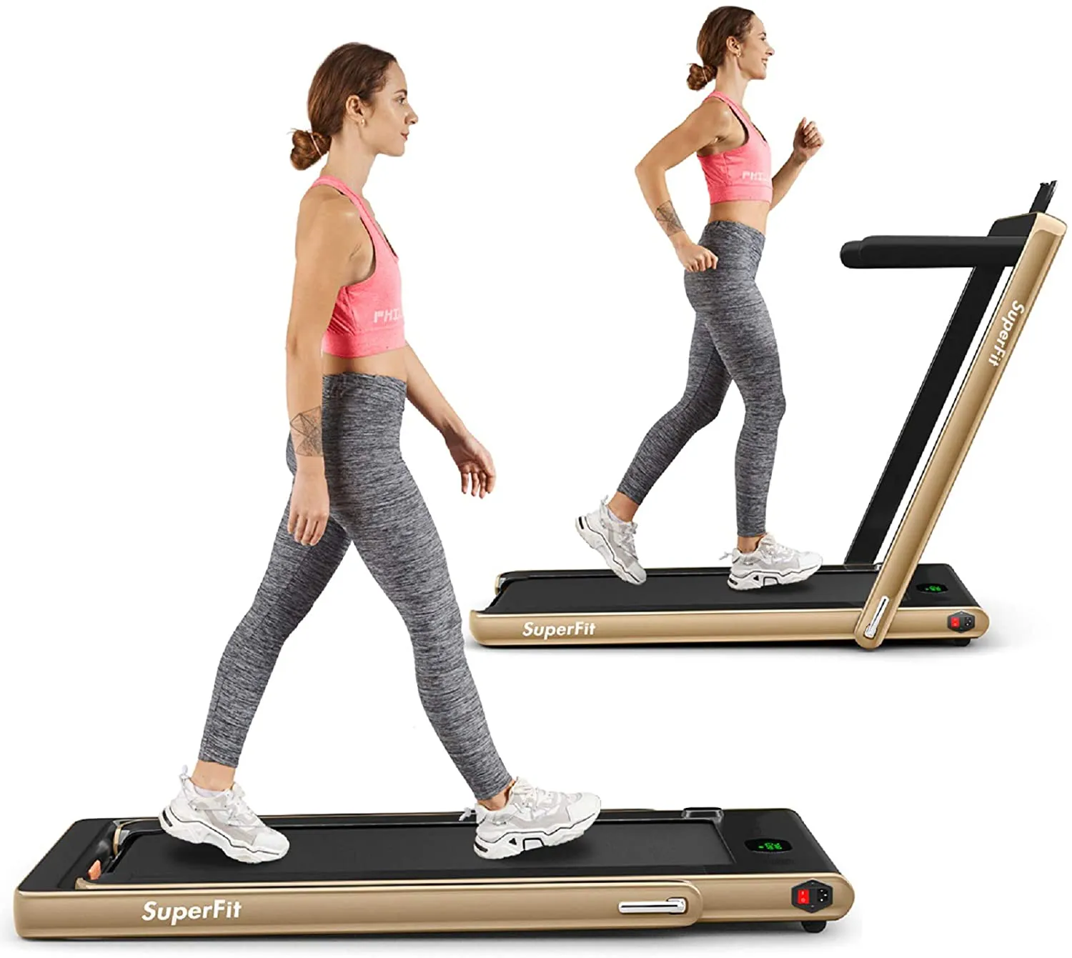 Goplus 2 in 1 Folding Treadmill, 2.25HP Under Desk Electric Treadmill, Installation-Free with Bluetooth Speaker, Remote Control and LED Display, Walking Jogging for Home Office Use