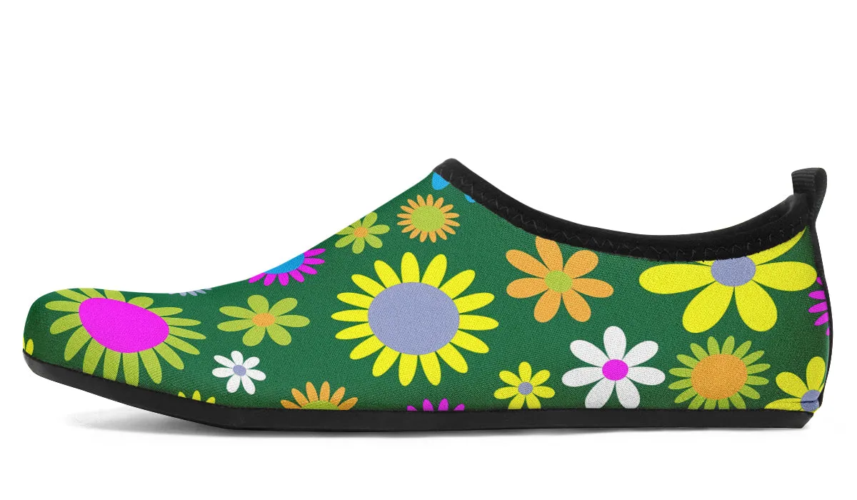 Green Retro Flowers Water Shoes