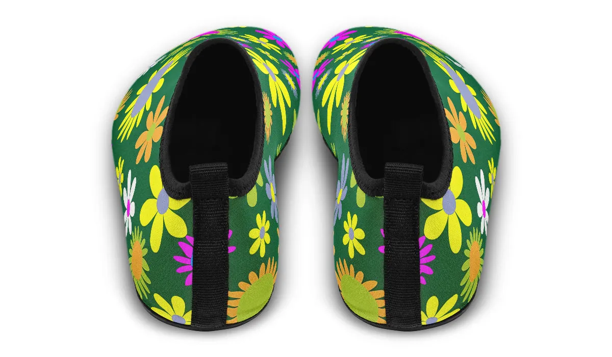 Green Retro Flowers Water Shoes