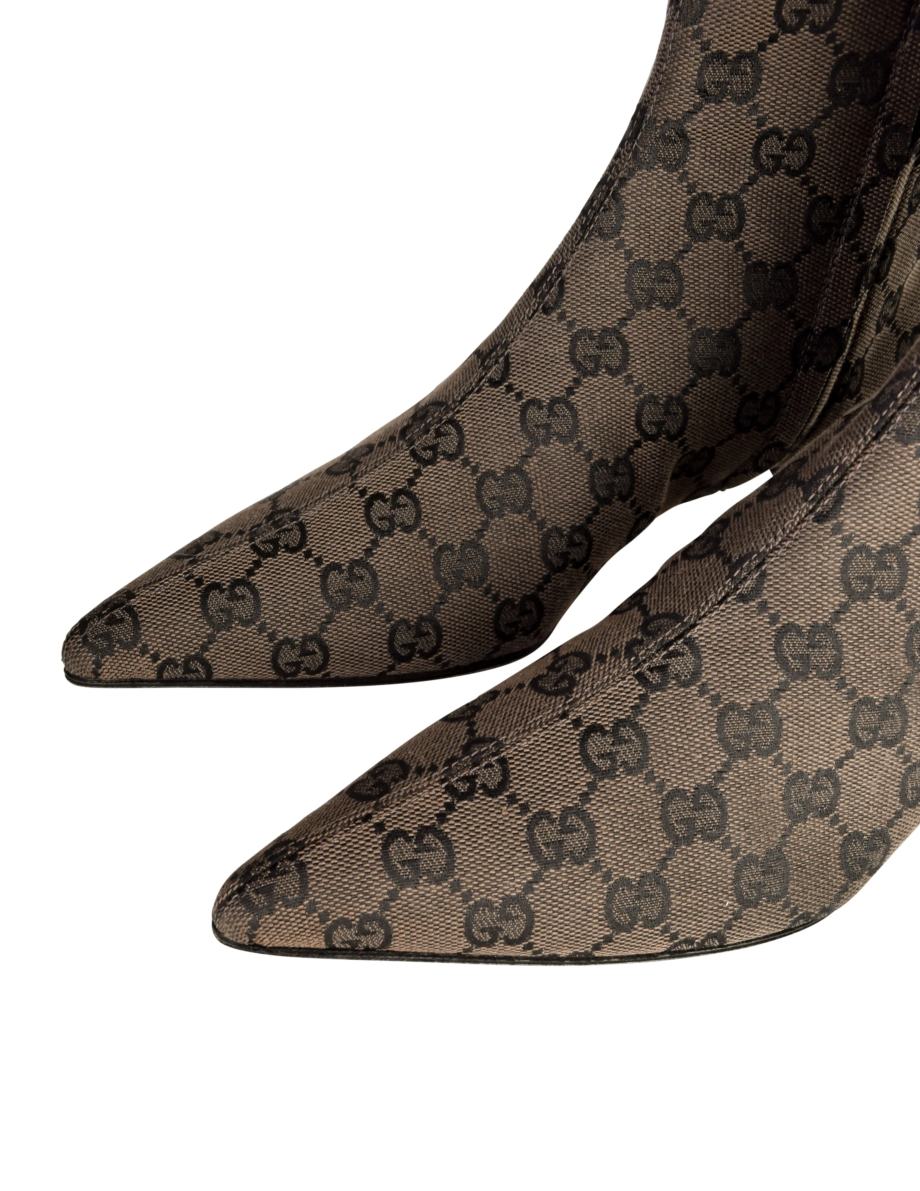 Gucci Vintage Monogram GG Logo Fabric Pointed Toe Boots